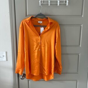 Satin Orange Quarter Button-Up Shirt